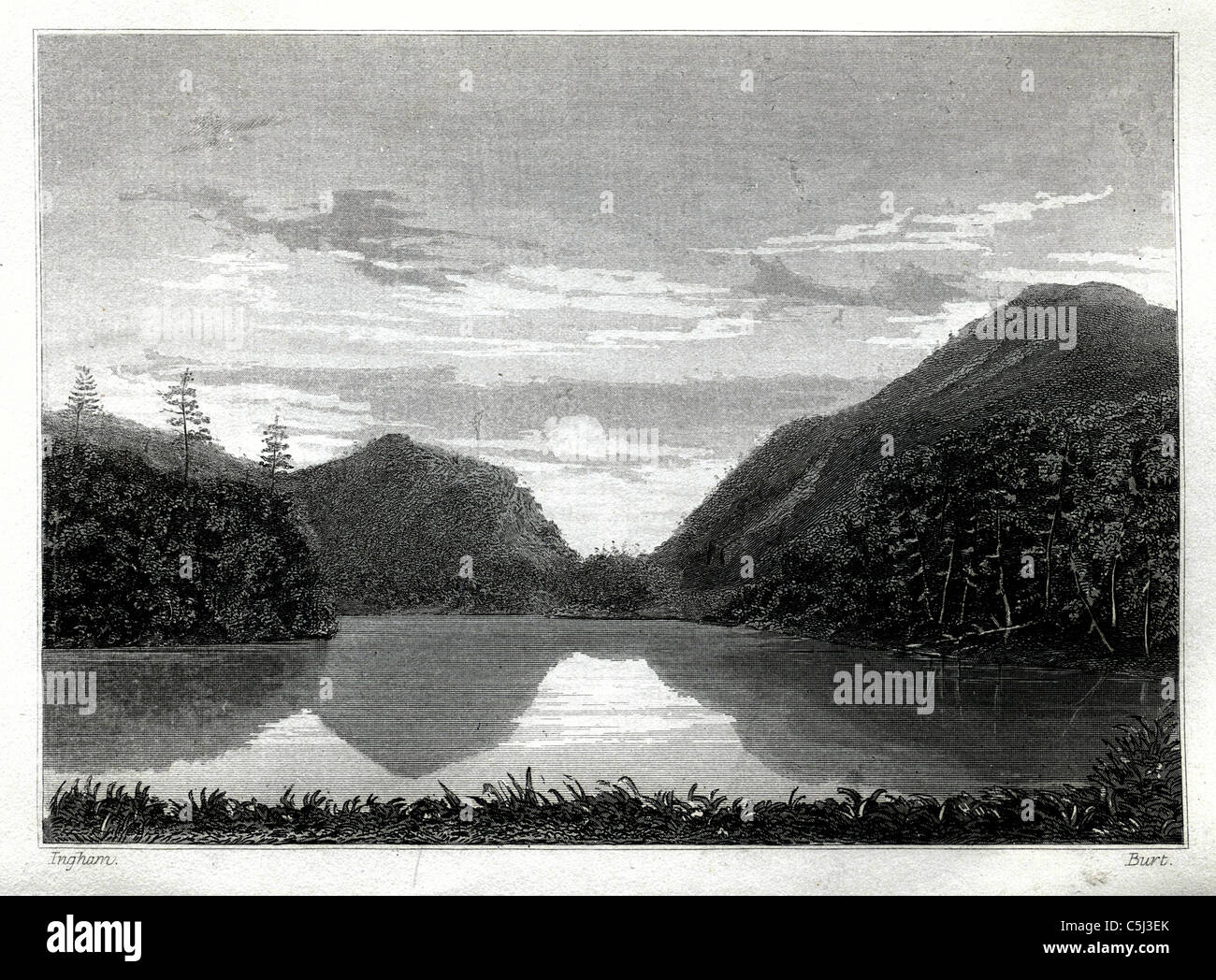 Lake Colden - Adirondack Mountain scene from 'The Adirondack; or Life in the Woods' by J. T. Headley, 1849 Stock Photo