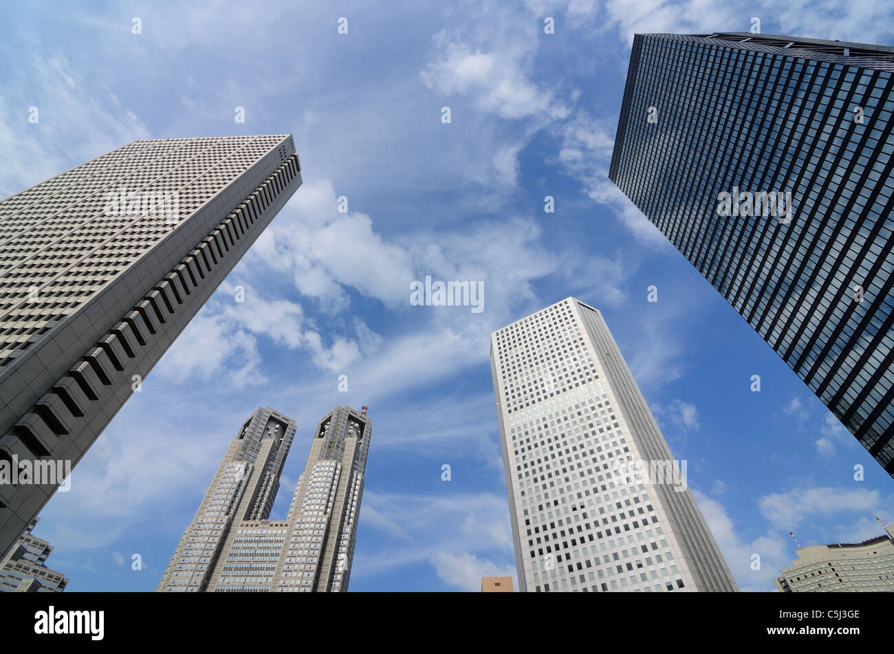 Cityscape of government buildings in Shunjuku, Tokyo, Japan including the Tokyo Metropolitan Government Building. Stock Photo