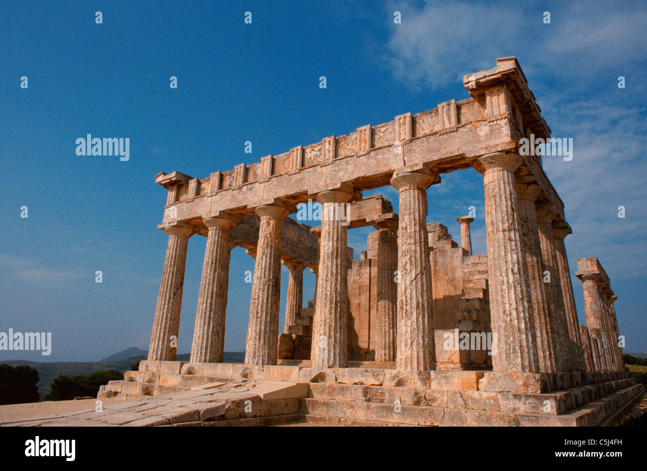 The main frontage of the Temple of Aphaia on the island of Aegina in the Saronic Gulf near Athens, Greece Stock Photo