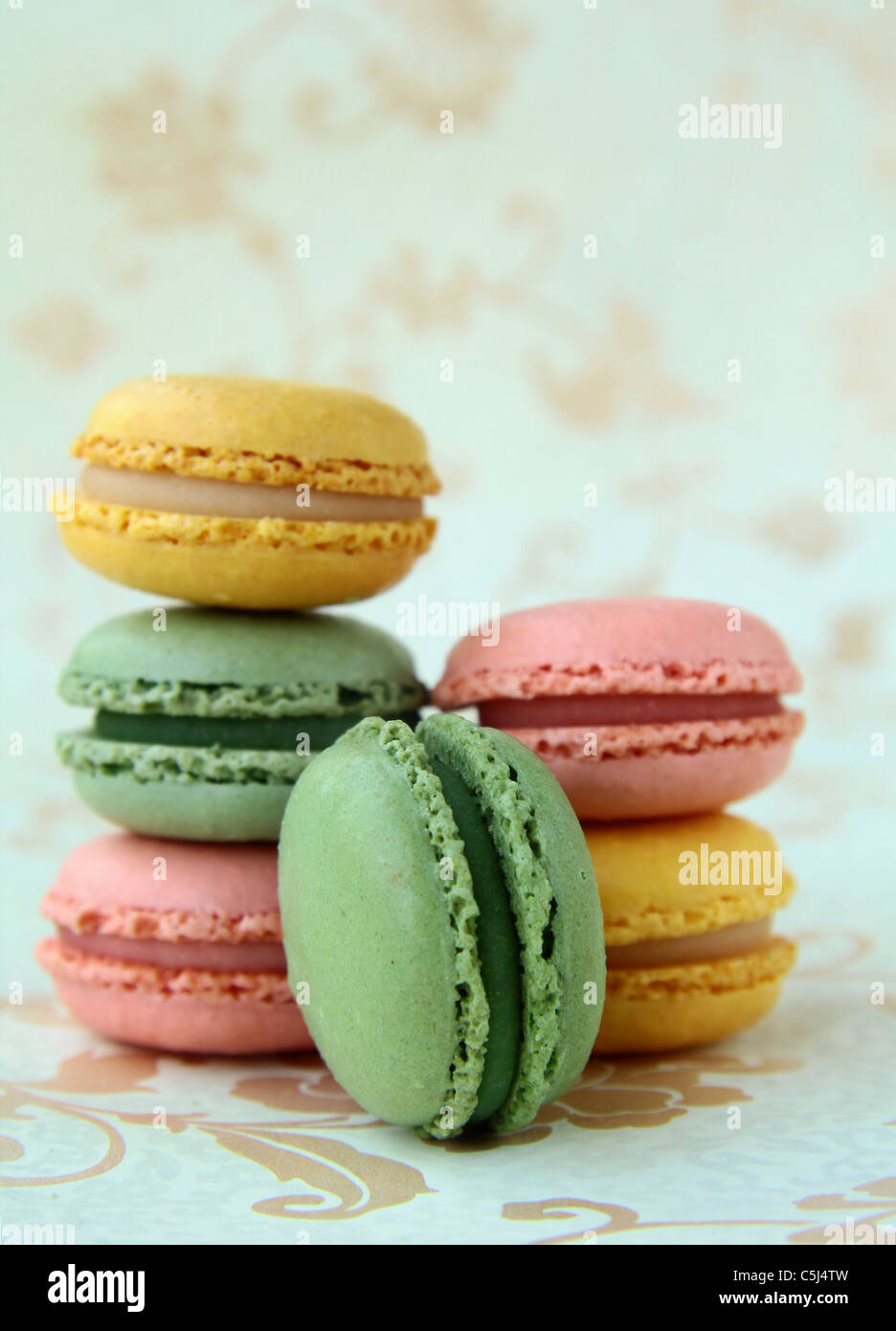 traditional french dessert  colorful macarons Stock Photo