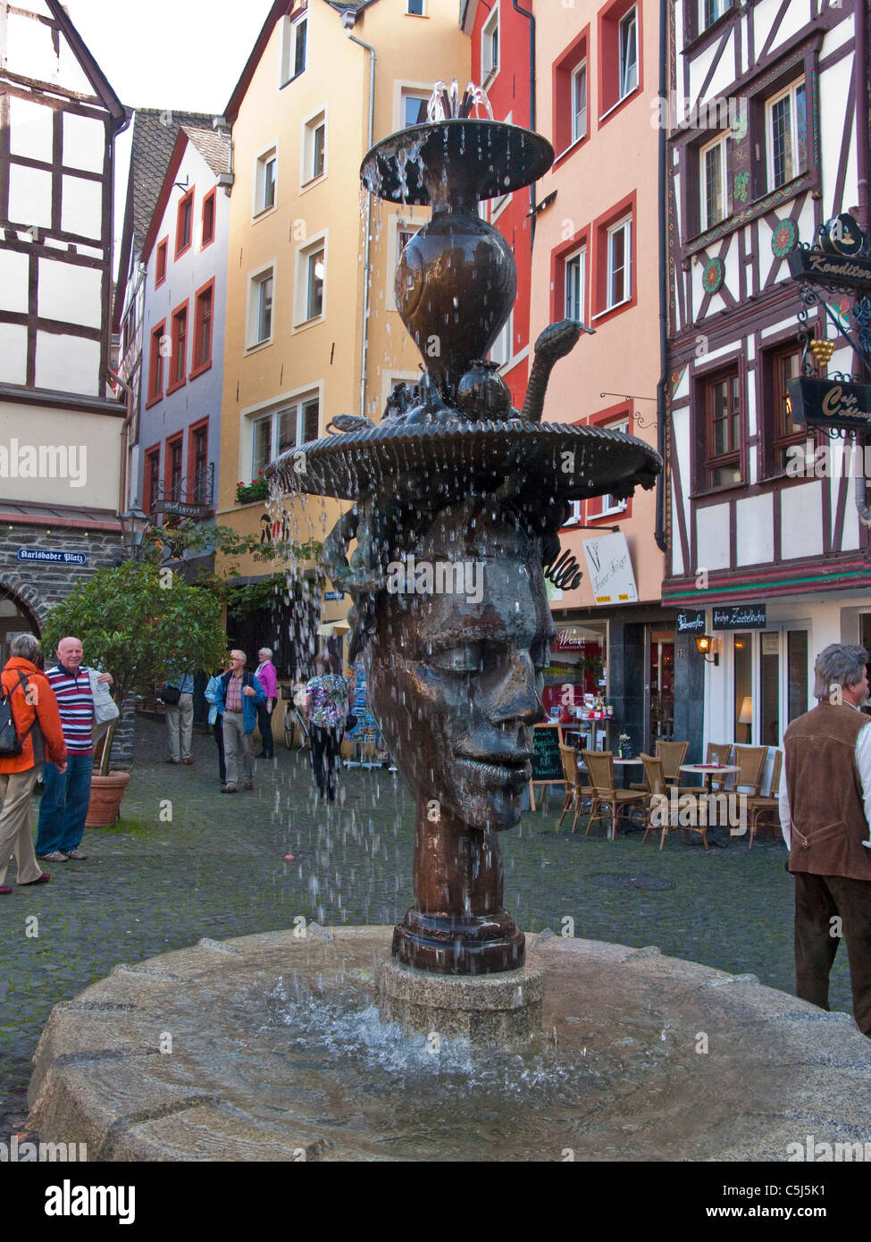 Brunnenfigur am Karlsbader Platz, Mosel, fountain at the Karlsbader square, Moselle Stock Photo
