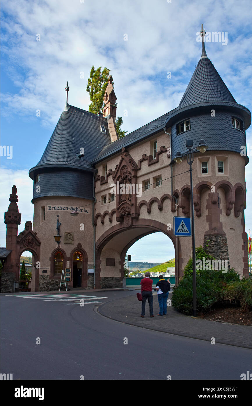 Brueckentor, Wahrzeichen von Traben-Trarbach, Mosel, Bridge gate, landmark of Traben-Trarbach, Moselle Stock Photo