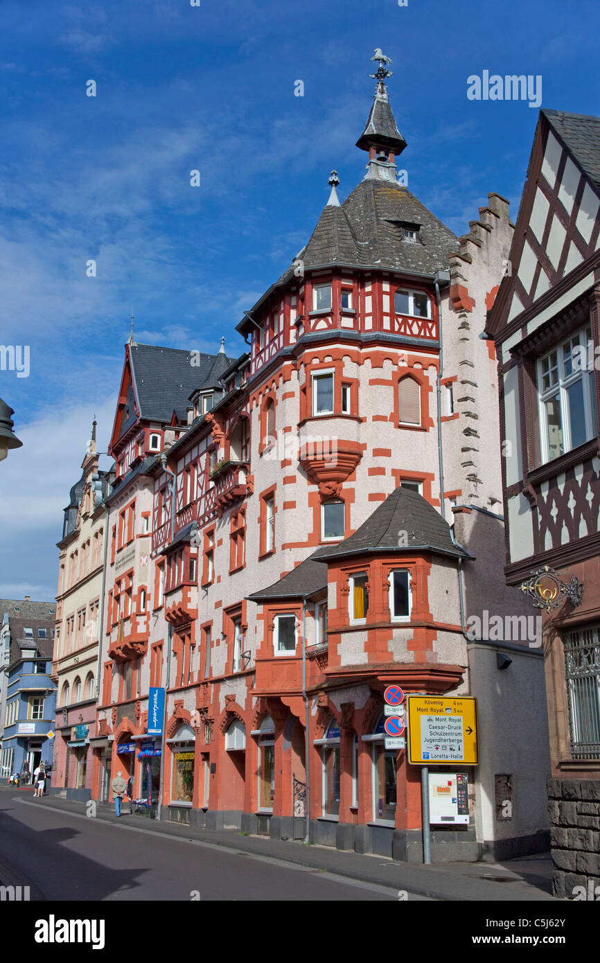 Historische Haeuser in Traben, Traben-Trarbach, Mosel, Old houses in Traben, Traben, Traben-Trarbach, Moselle Stock Photo