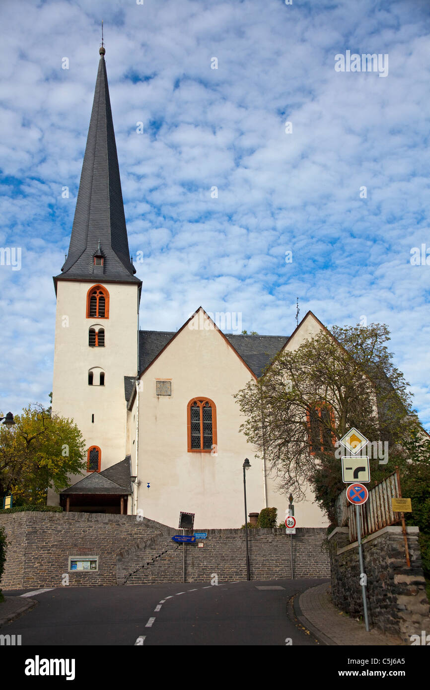 Evangelische Kirche zu Traben, urspruenglich Peterskirche, Traben-Trarbach, Mosel, Church in the village Traben, autumn, Moselle Stock Photo