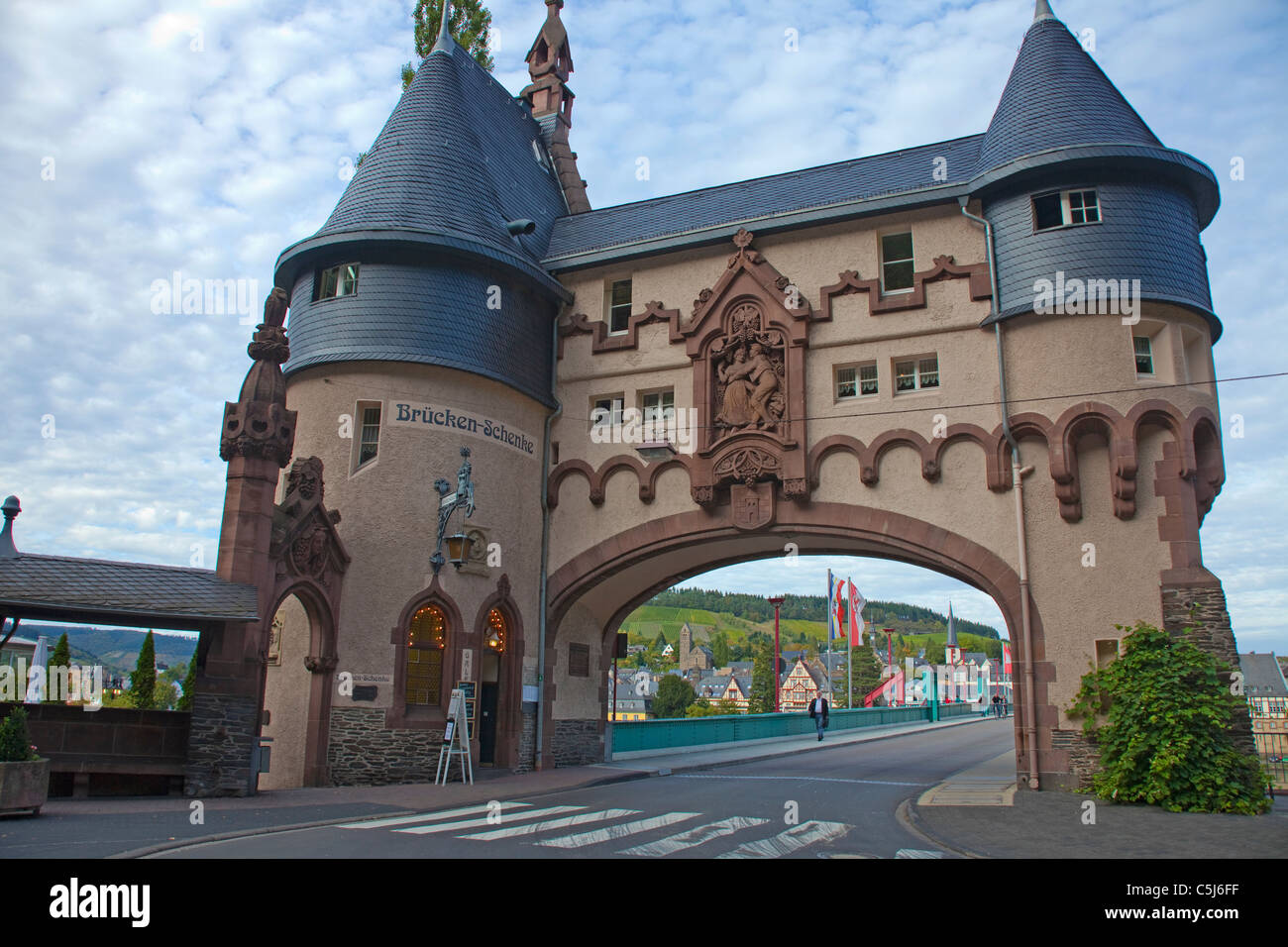 Brueckentor, Wahrzeichen von Traben-Trarbach, Mosel, Bridge gate, landmark of Traben-Trarbach, Moselle Stock Photo