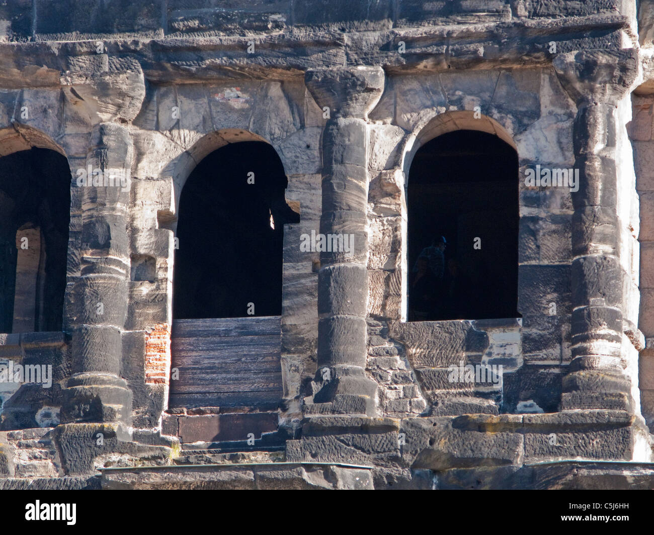 Detail der Porta Nigra, Wahrzeichen von Trier und UNESCO Weltkulturerbe, detail of the Porta Nigra, landmark Stock Photo