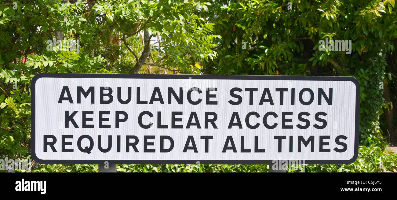 Ambulance Station Keep Clear Access Required At All Times sign Stock Photo