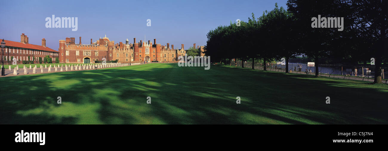 The main facade and approach to Hampton Court Palace, west London, UK. Stock Photo