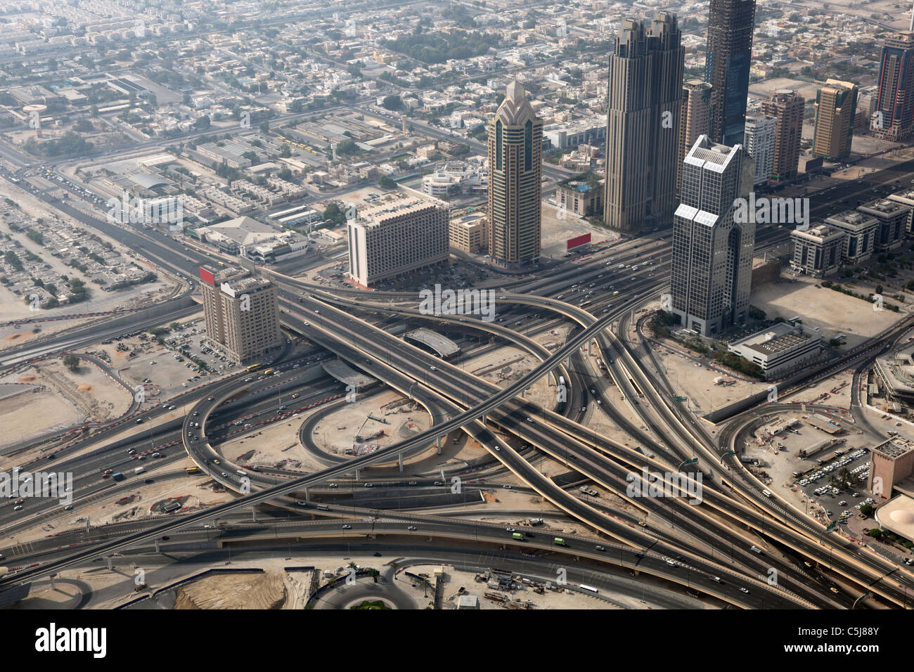 Aerial view of a highway junction in Dubai, United Arab Emirates Stock Photo
