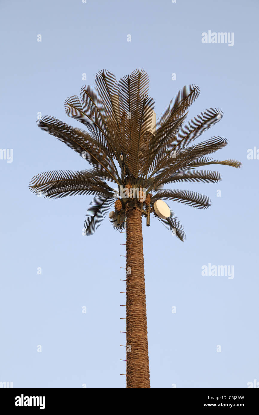 Artificial palm tree with hidden cellular antennas in Dubai Stock Photo