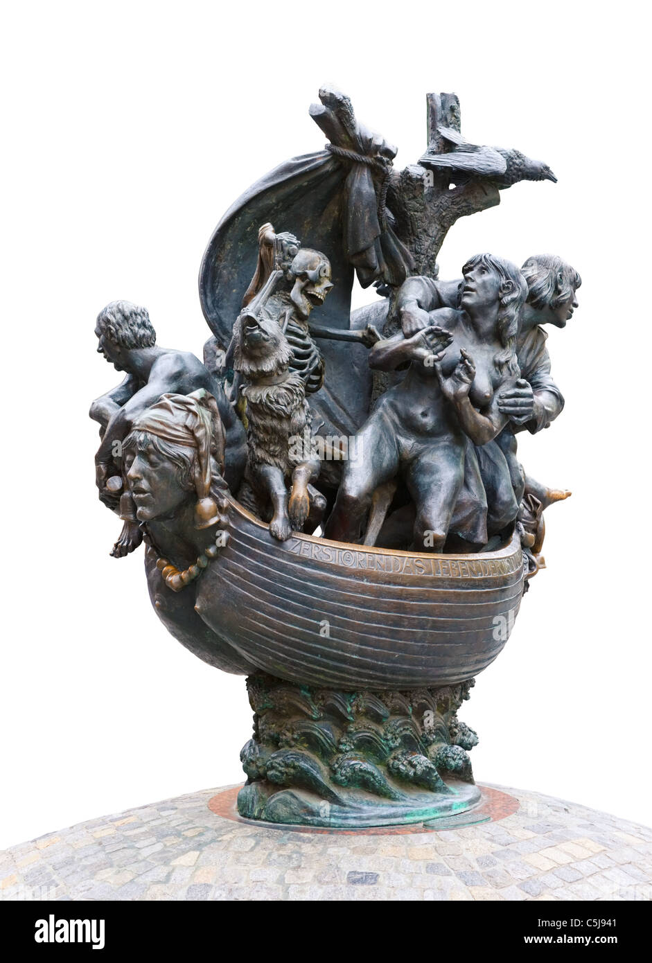 Fountain Sculpture 'Narrenschiff', 'The Ship of fools' by Juergen Weber, Konig Street, Nuremberg, Bavaria, Germany, Europe Stock Photo