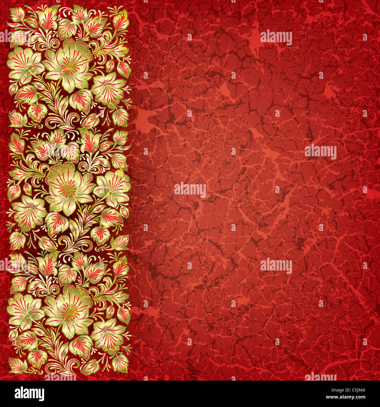 abstract red grunge background with floral ornament Stock Photo - Alamy