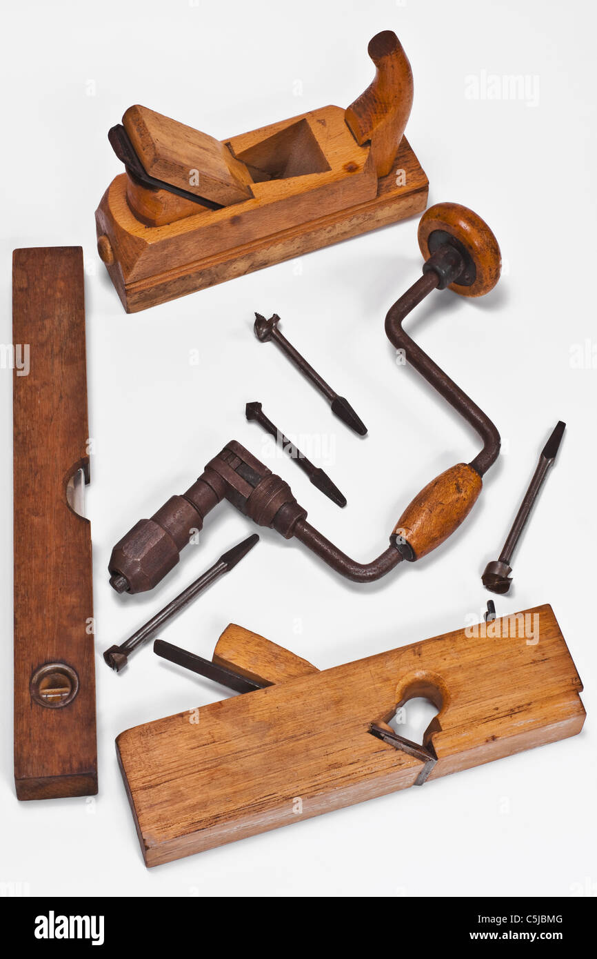 altes Holzbearbeitungswerkzeug | old woodworking tools Stock Photo
