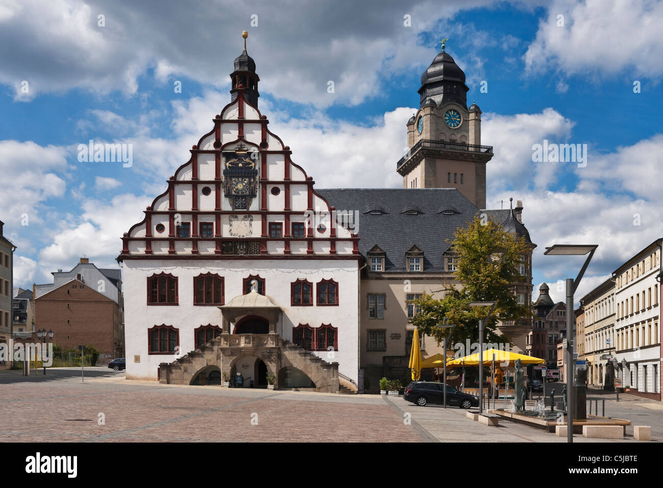 Altes und Neues Rathaus Plauen | old and new guildhall Plauen Stock Photo
