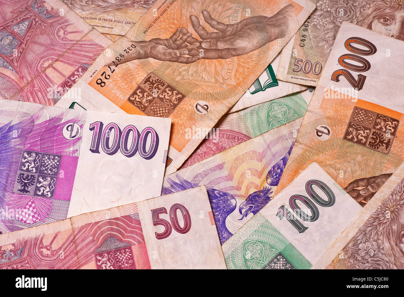 Detailansicht verschiedener Tschechische Kronen | Detail photo of different Czech koruna Stock Photo