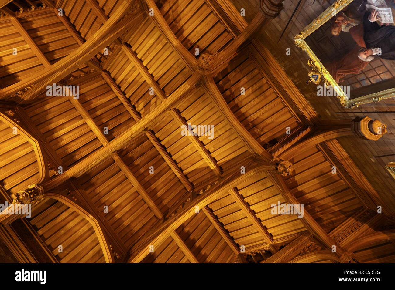 Teak Ceiling of the King's Hall, Bamburgh Castle, Bamburgh, Northumberland, England United Kingdom Stock Photo