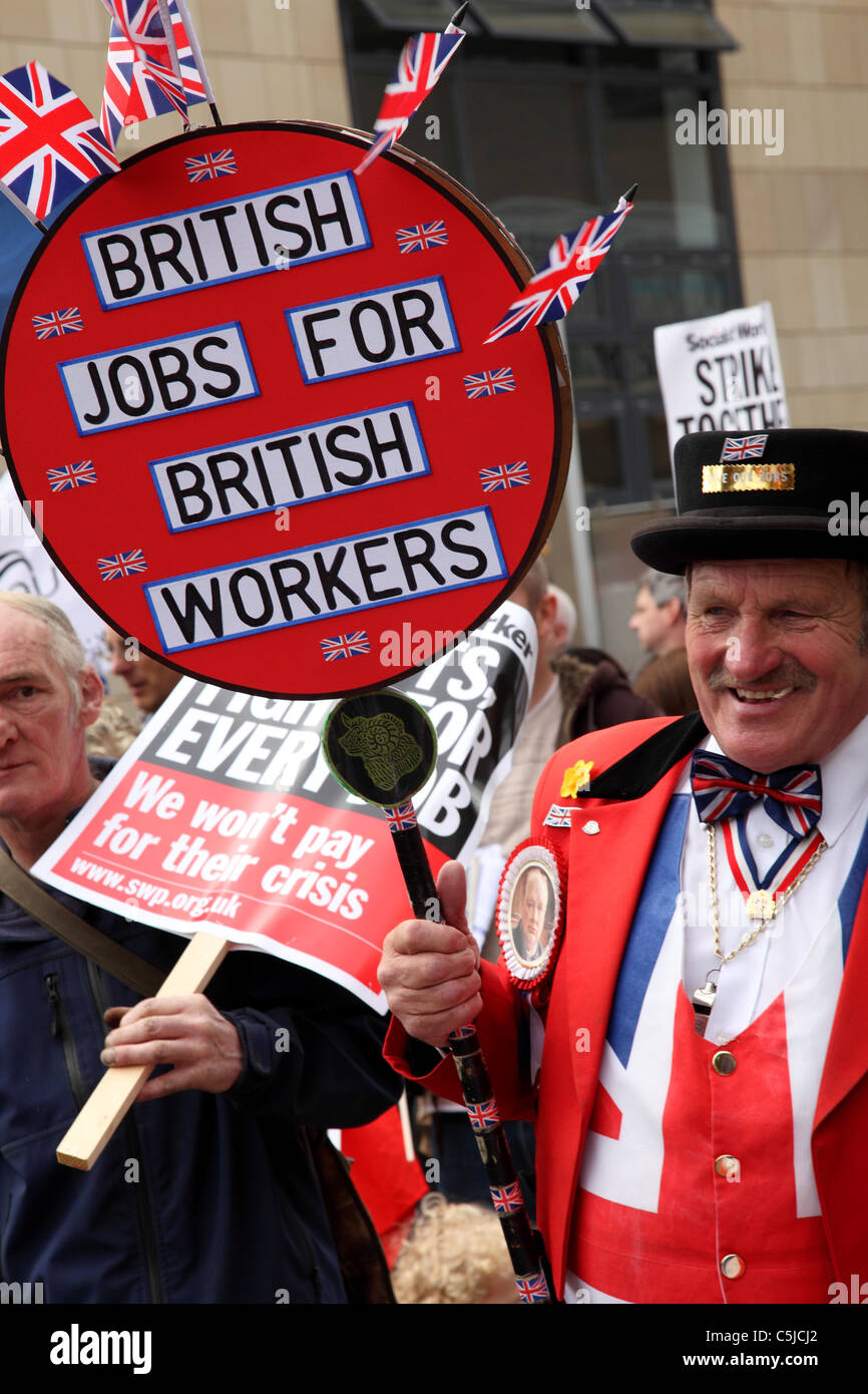 A demonstration in Derby supporting Derby based Bombardier after the Thames Link train building contract was awarded to Siemens. Stock Photo