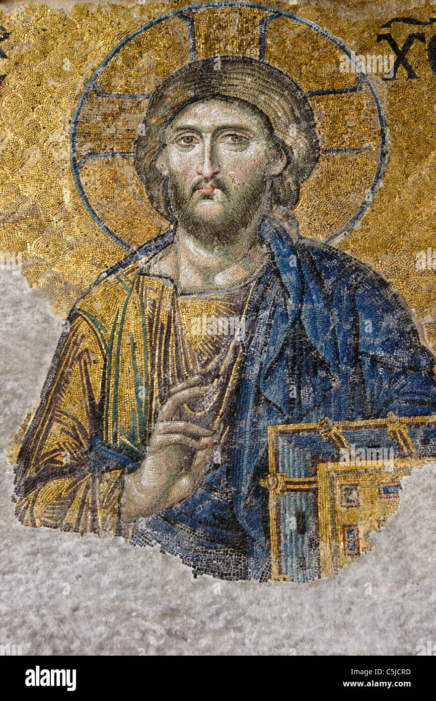 The Deesis mosaic with Christ as ruler, Hagia Sophia Museum, Istanbul, Turkey Stock Photo