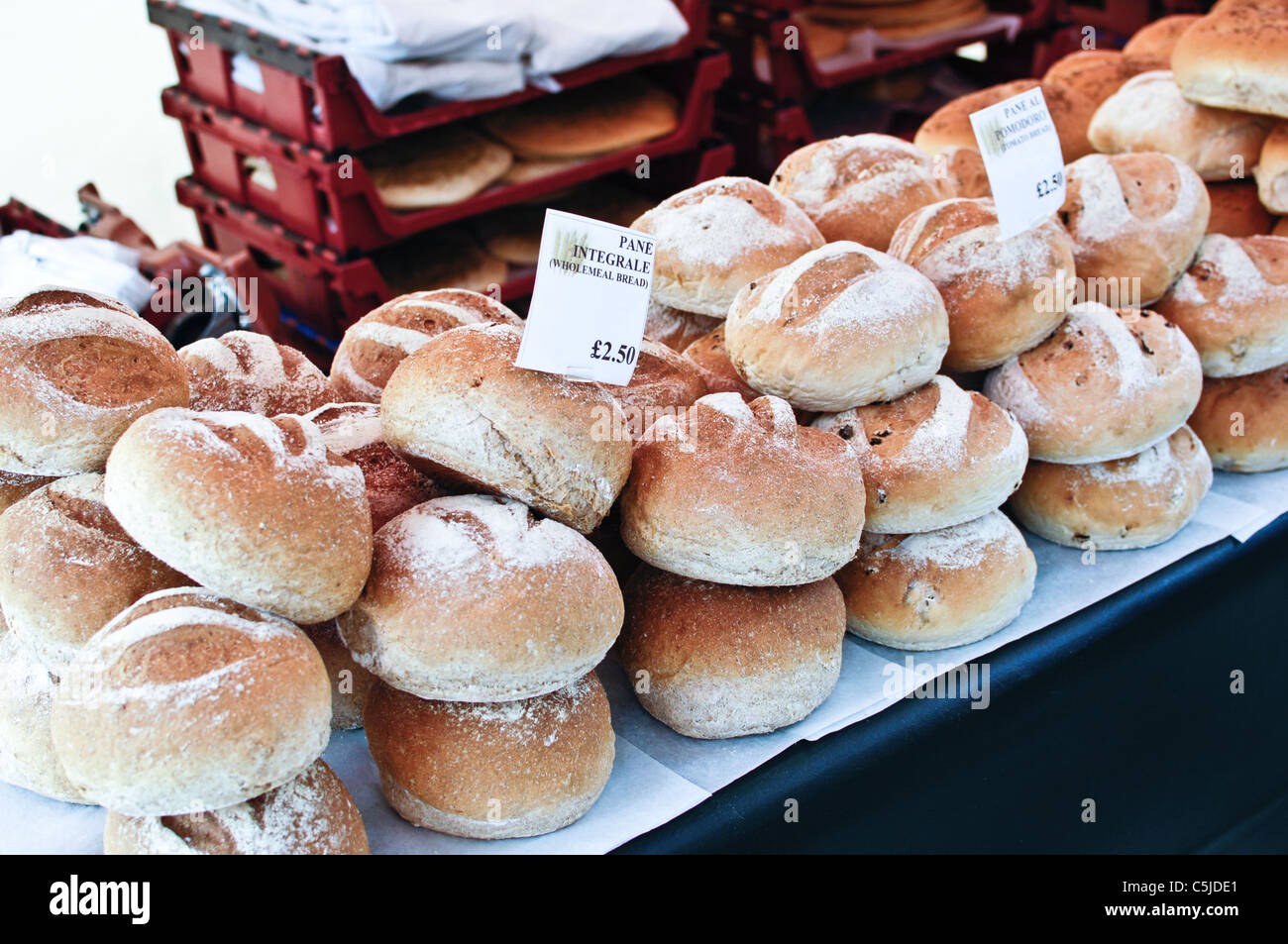 A bakery stall selling bread at Glasgow's Merchant City Festival Stock
