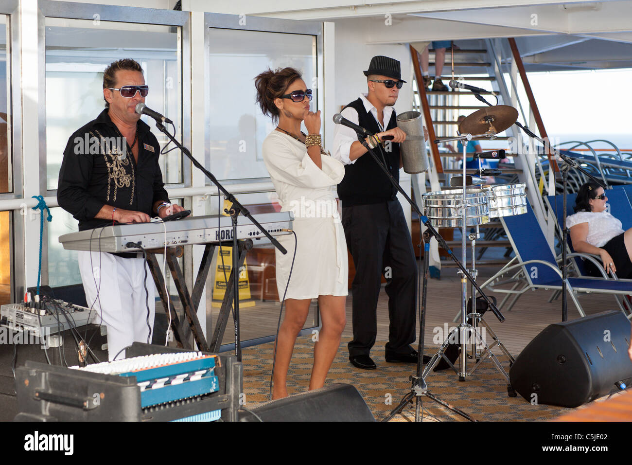 Caribbean style band playing music on the deck of Carnival's Triumph cruise ship in the Gulf of ...