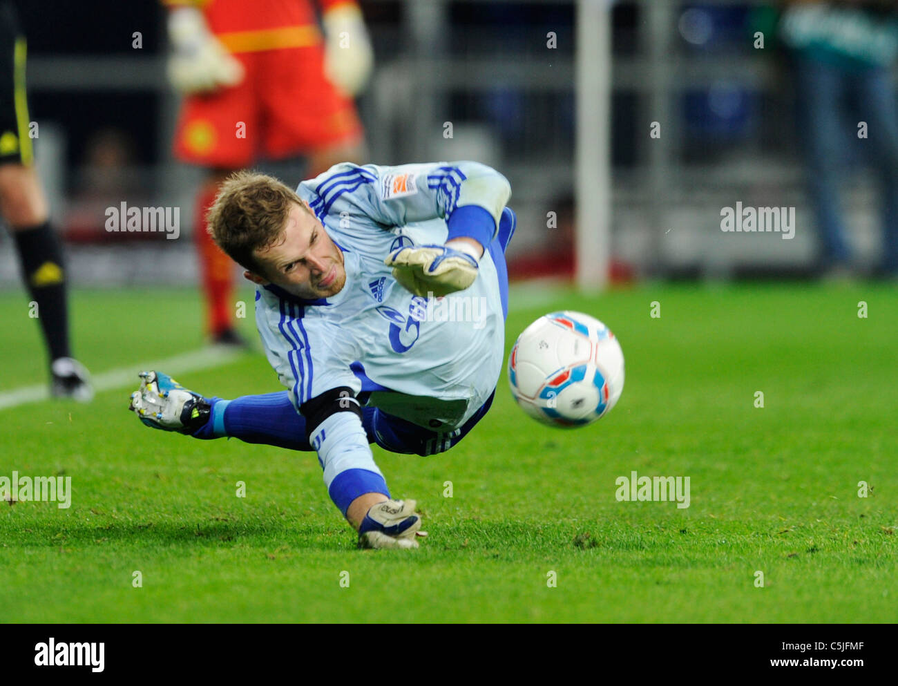 goalkeeper Ralf Faehrmann of german Bundesilga Club Schalke 04 stops penalty during the  Supercup final Stock Photo