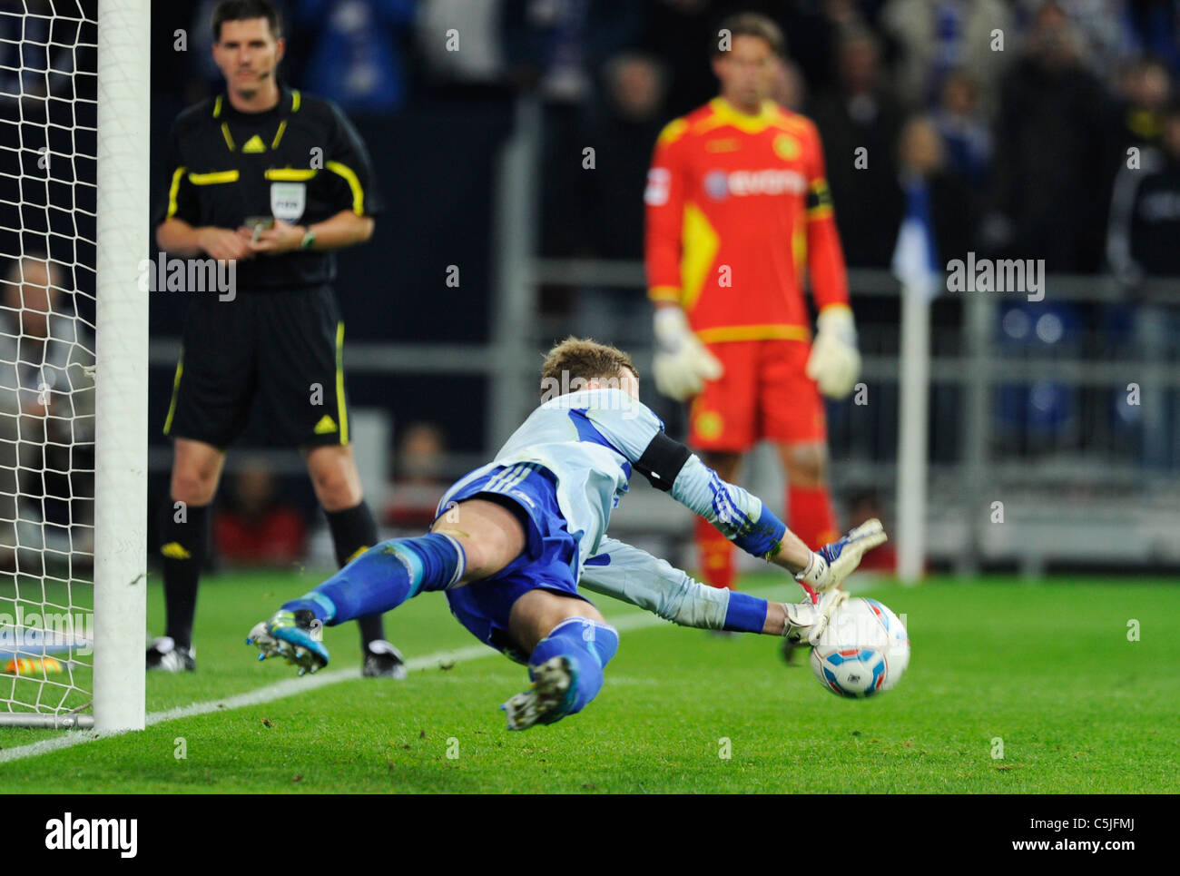 goalkeeper Ralf Faehrmann of german Bundesilga Club Schalke 04 stops penalty during the  Supercup final Stock Photo
