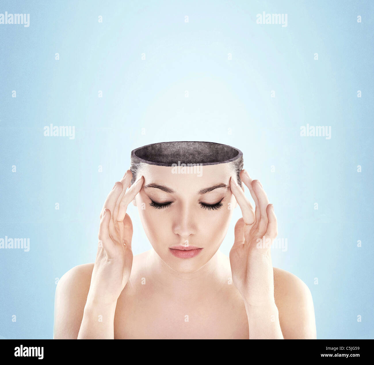 Conceptual image of a open minded woman , lots of copy space Stock Photo