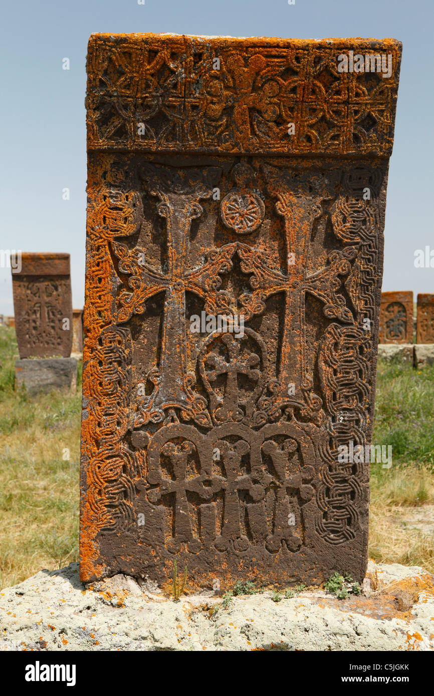 Ancient cemetry Noratus in Armenia Stock Photo