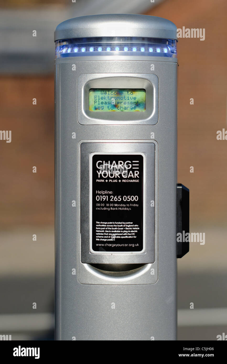 'Charge your car' - Electric car charging point in Haywards Heath, Mid-Sussex Stock Photo