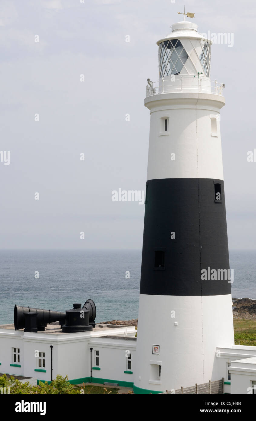 Alderney Lighthouse, Mannez Lighthouse. Alderney, Channel Islands. Stock Photo