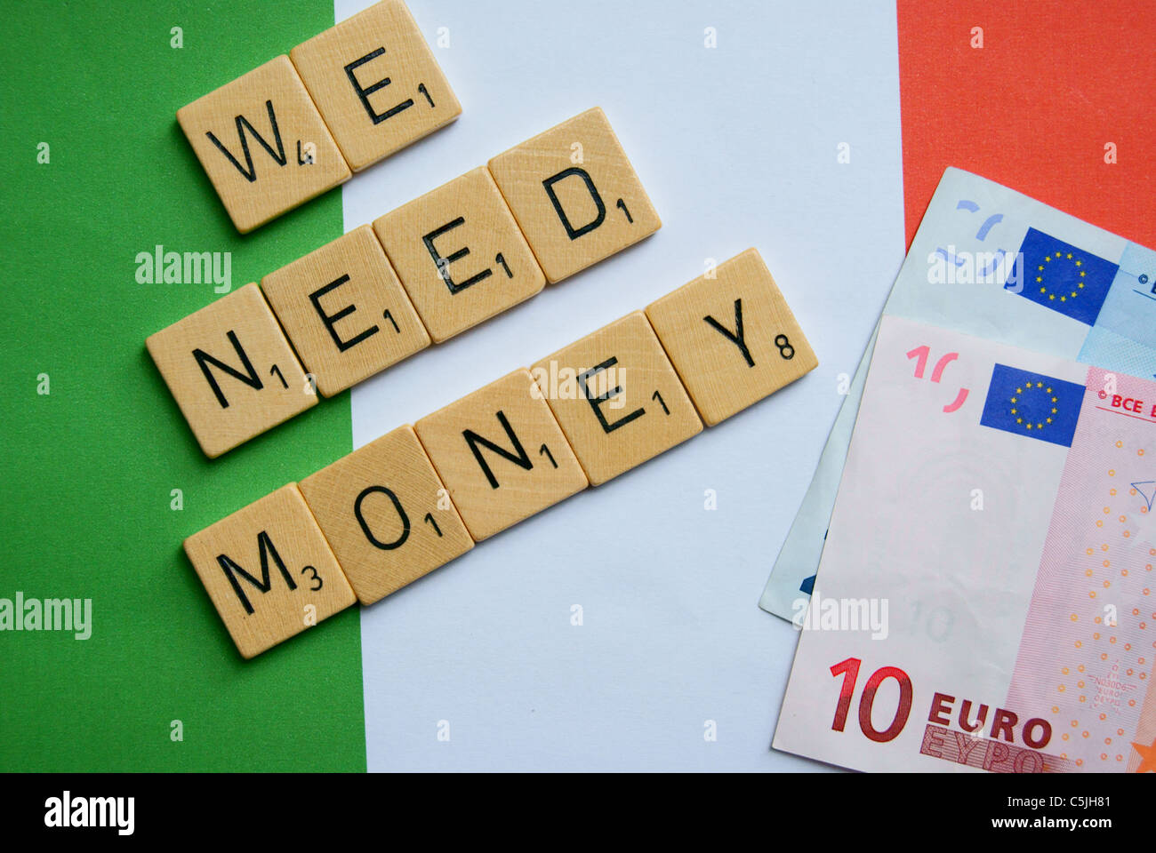 We need money spelled on a flag of Italy Stock Photo Alamy