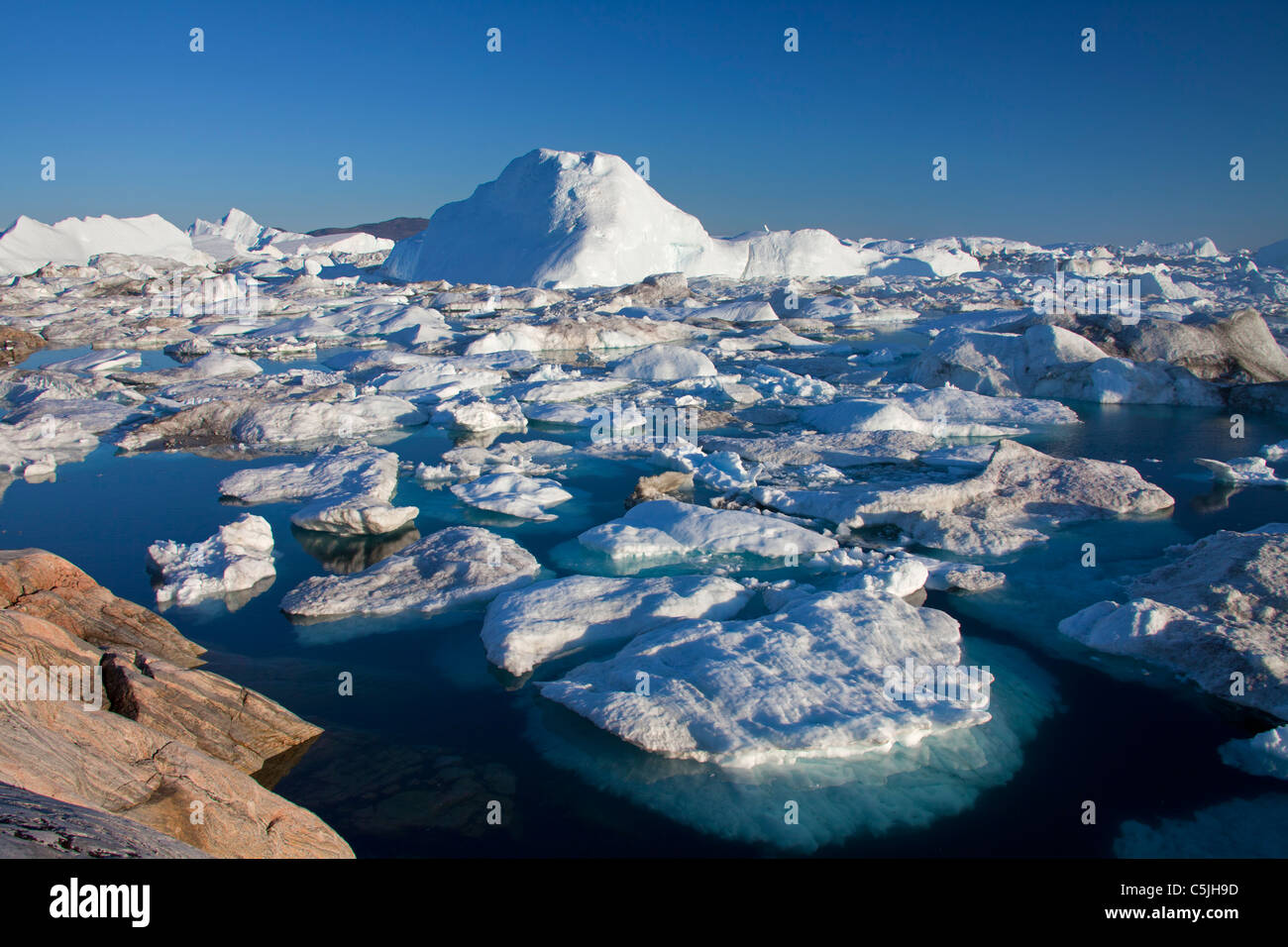Icebergs in the Kangia Icefjord, Disko-Bay, UNESCO-World Heritage Site, West-Greenland, Greenland Stock Photo