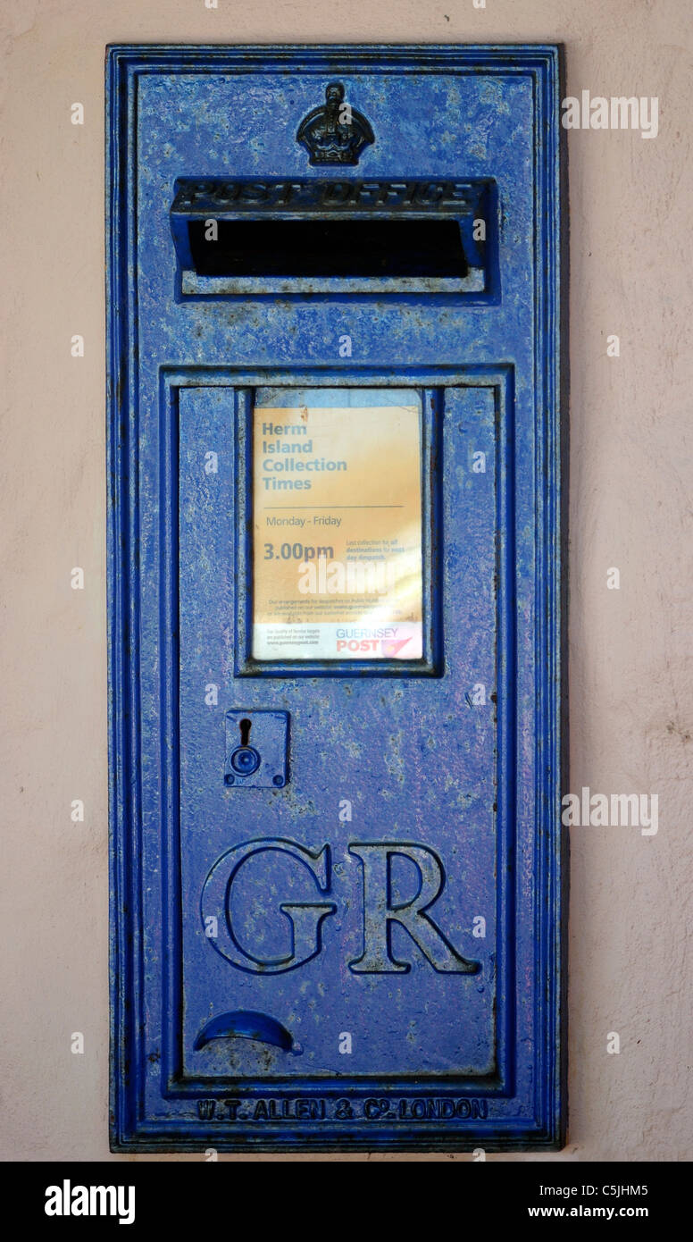 A blue letter box with GR for King George on Herm, Channel Islands, UK ...