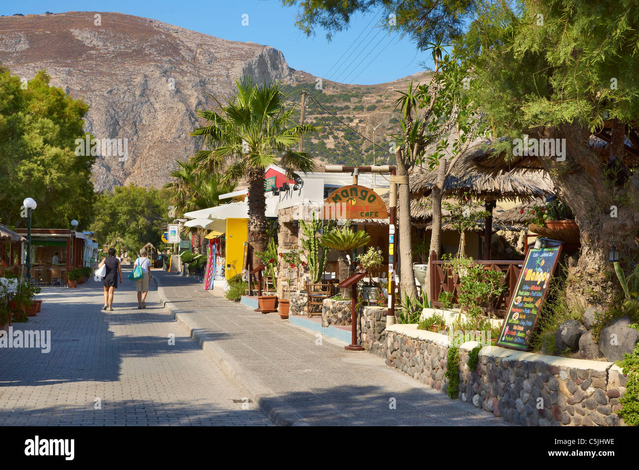 Costal Village Kamari,  Santorini Island, Cyclades Islands, Greece Stock Photo