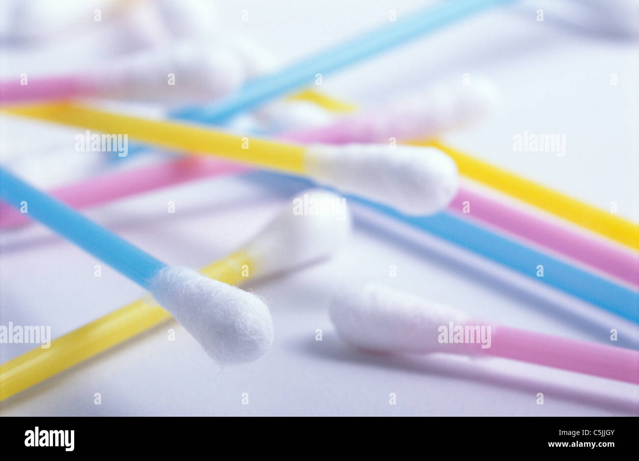 Closeup of several colorful plastic Qtips / cotton buds Stock Photo