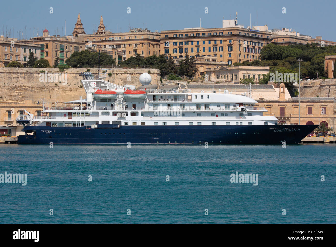 The cruise ship Corinthian II in Malta's Grand Harbour Stock Photo