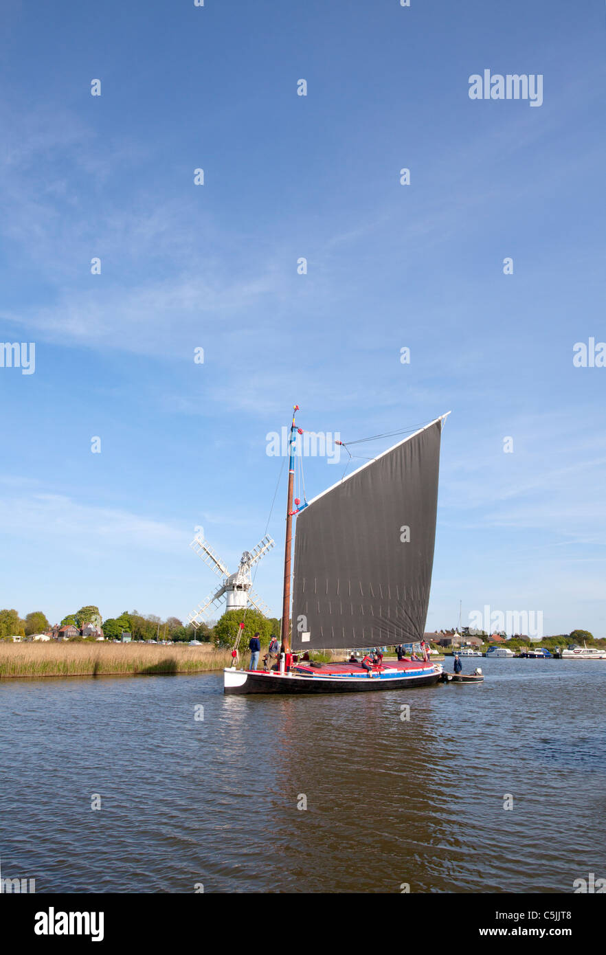 The Wherry Albion sailing on the River Thurne, Norfolk Broads Stock Photo
