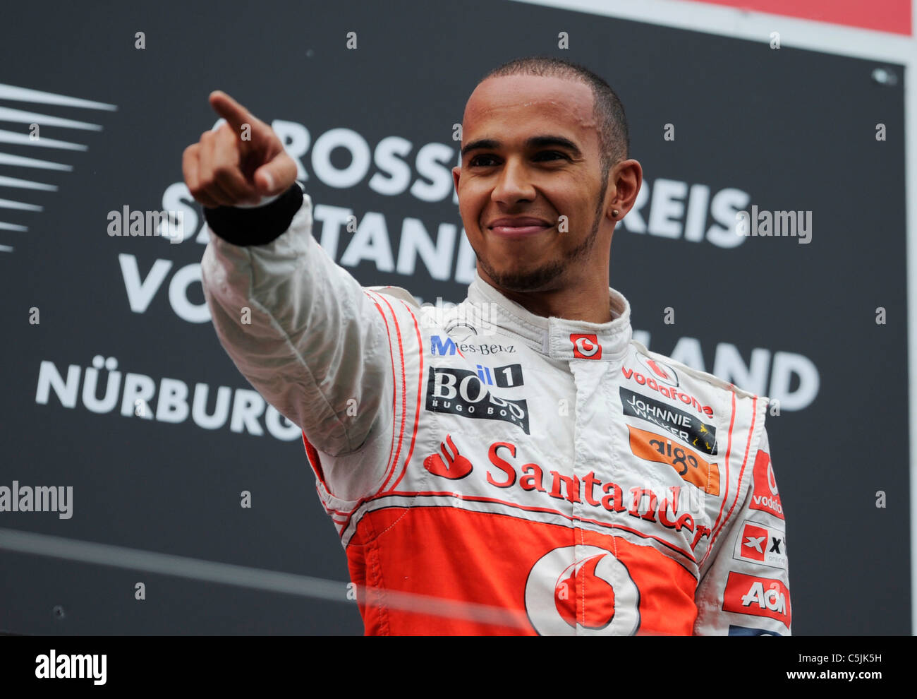 Lewis Hamilton, McLaren, celebrates his win at the German Formula One