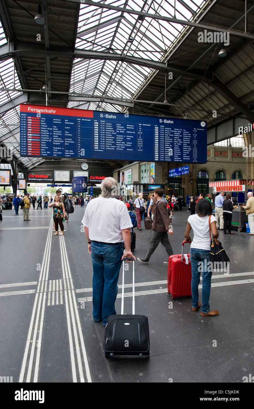 Departing passengers, Railway station, Zurich, Switzerland Stock Photo