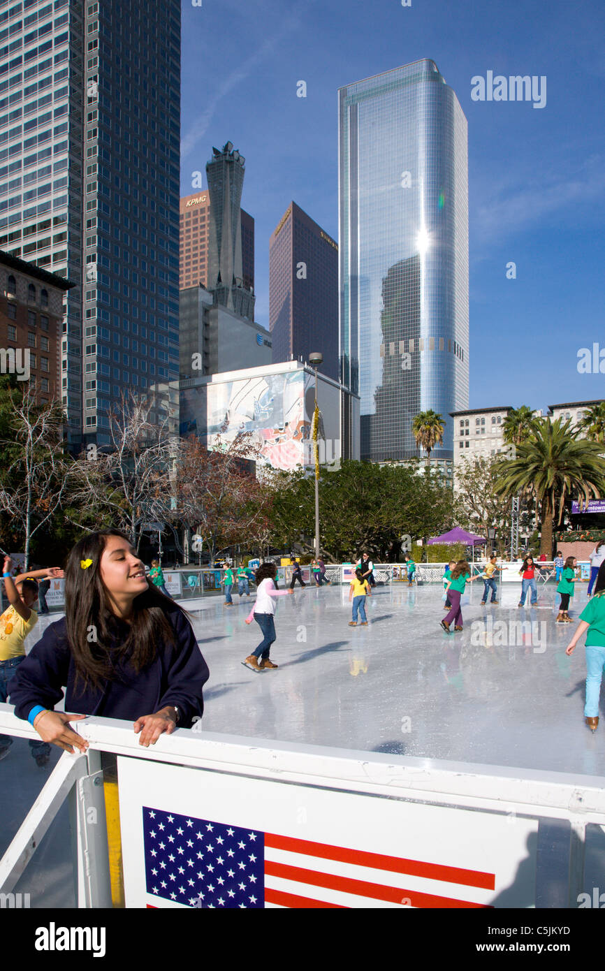IceSkating at Christmas in Pershing Square, Downtown, Los Angeles