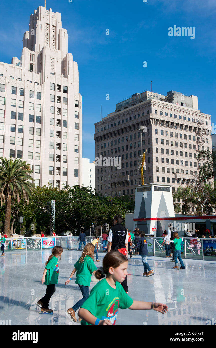 IceSkating at Christmas in Pershing Square, Downtown, Los Angeles