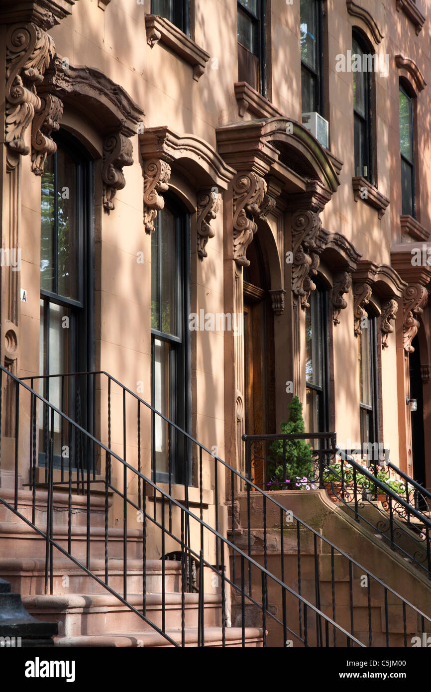 Detail of Brownstone dewelling in Brookyln New York NY USA Stock Photo