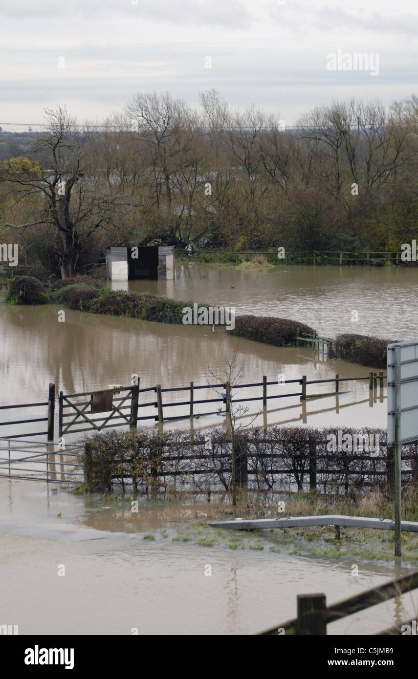 Flooding in Soar Valley, Leicestershire, UK, after torrential rain, 2008. The River Soar had burst it's banks. Stock Photo