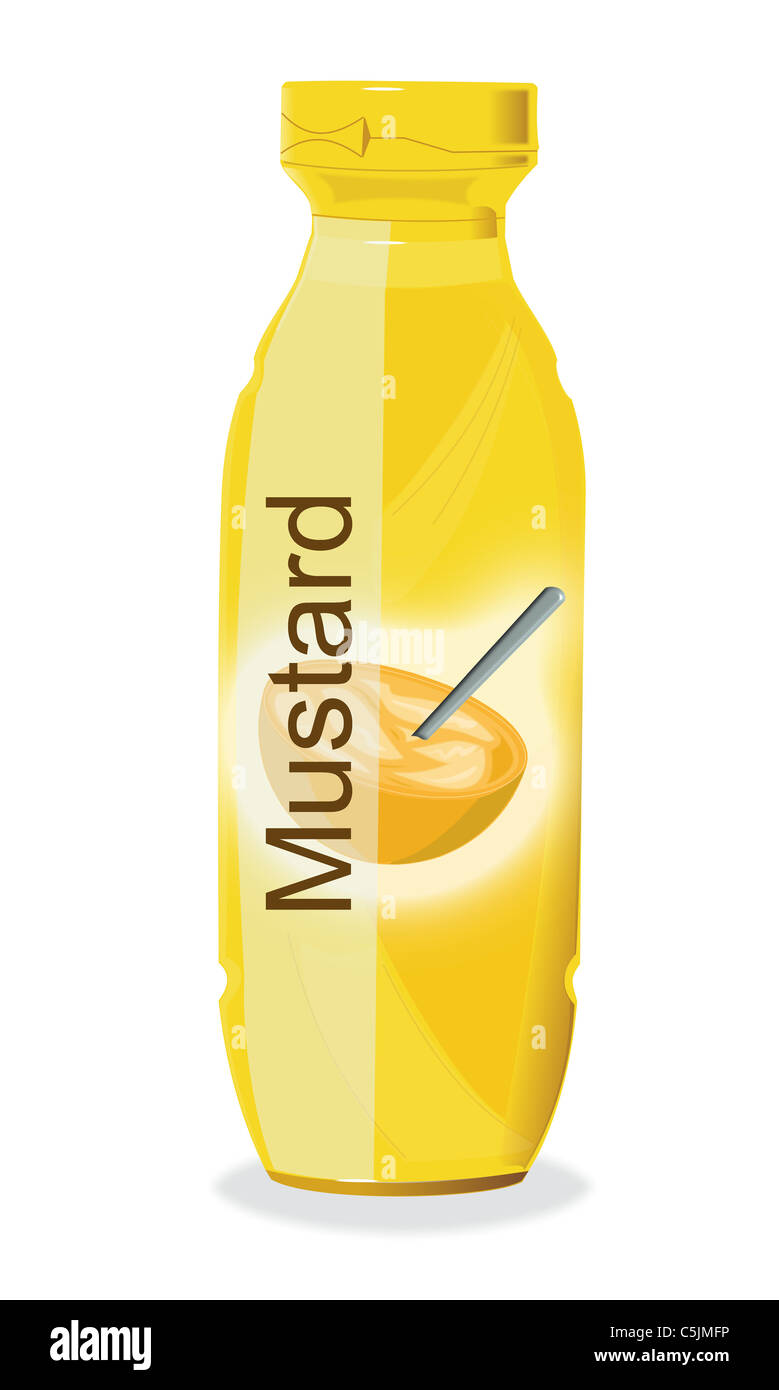 Drawing of a bottle of Mustard. Stock Photo