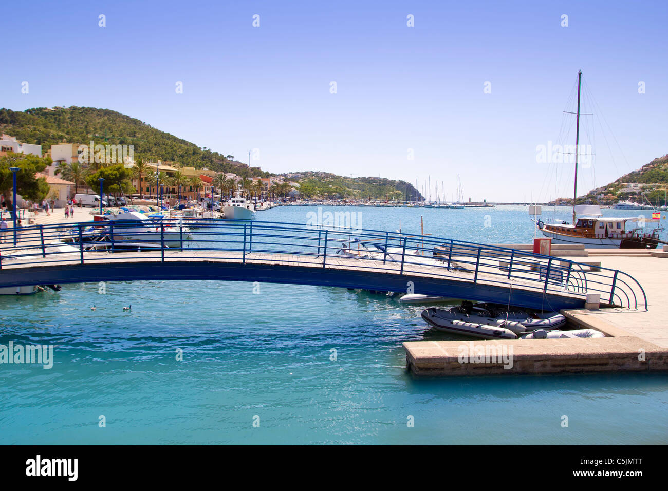 Andratx port in Majorca Balearic island view of bridge Stock Photo