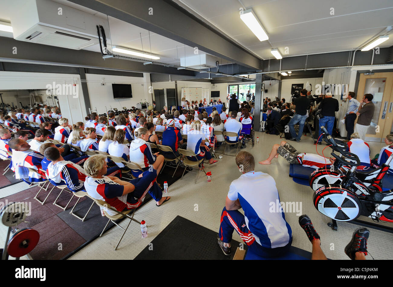 GB Rowing Team for the World Championships being announced in  the Redgrave Pinsent Rowing Lake and Sherriff Boathouse Caversham Stock Photo