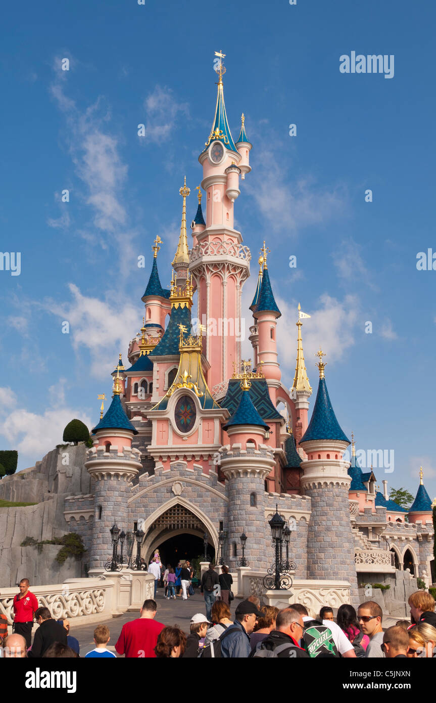 The Sleeping Beauty Castle at Disneyland Paris in France Stock Photo