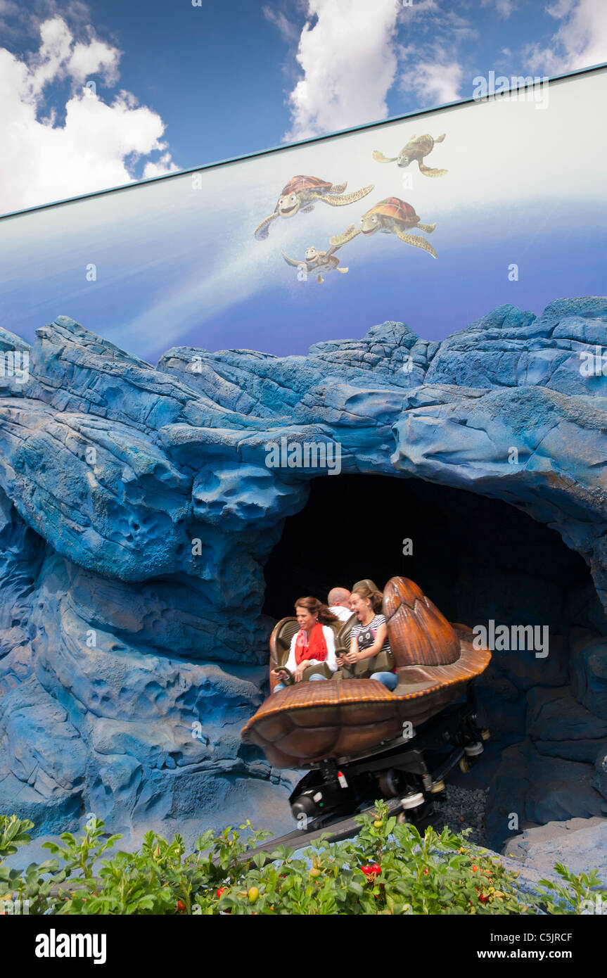 Crush's Coaster ( based on finding Nemo ) roller coaster ride showing  movement at Disneyland Paris in France Stock Photo - Alamy