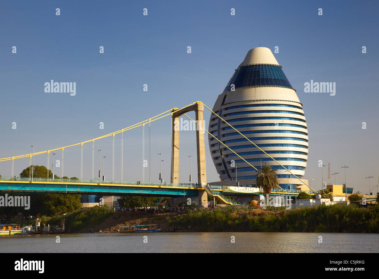 Burj Al-Fateh (Corinthia) Hotel and Tuti Bridge, Khartoum, Northern Sudan, Africa Stock Photo