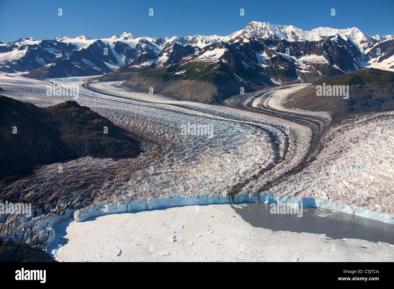 Aerial Columbia Glacier and Columbia Bay, Prince William Sound, Chugach National Forest, Alaska. Stock Photo